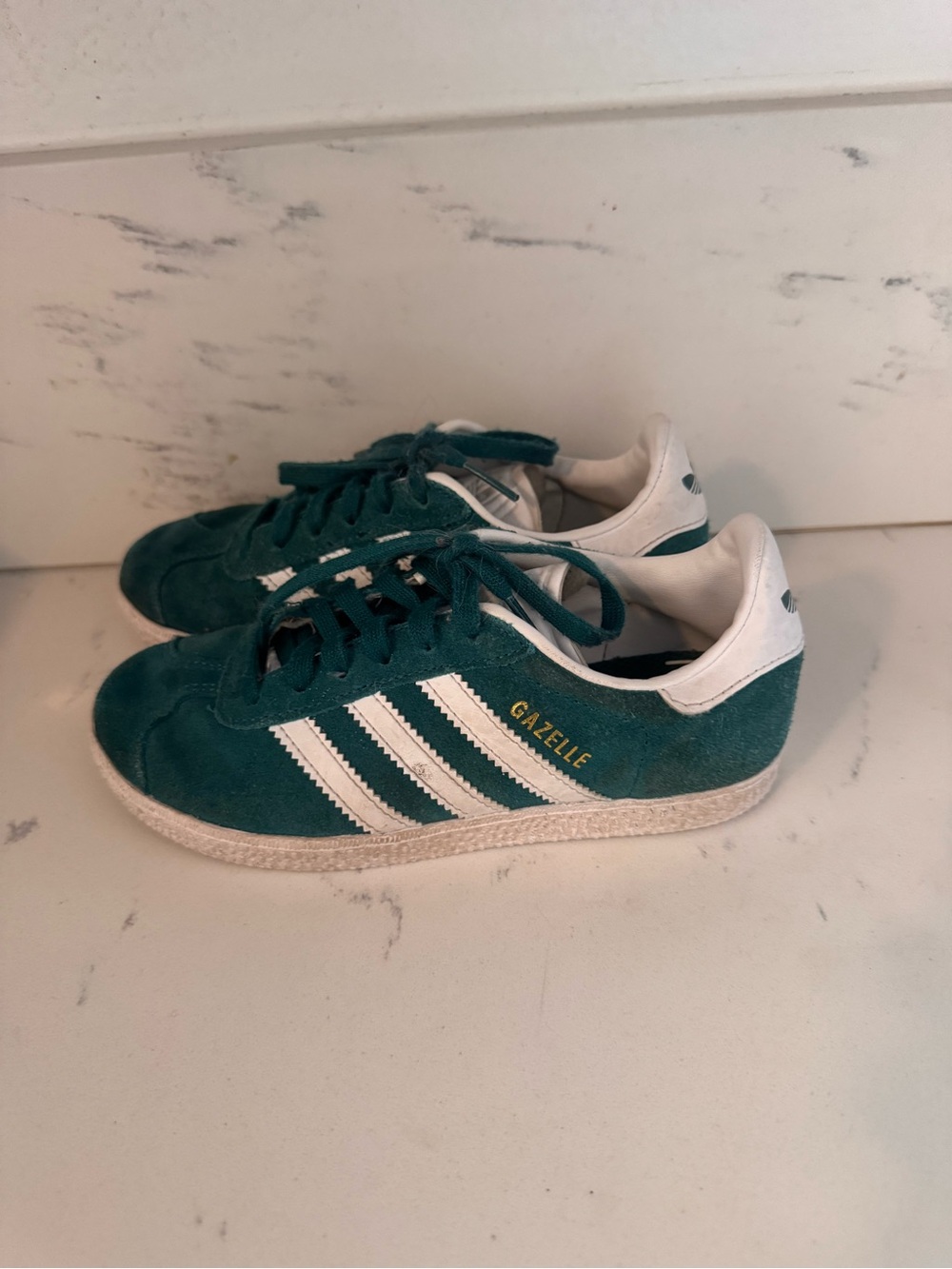 Kids Adidas Gazelle Green Suede Sneakers with White Stripes